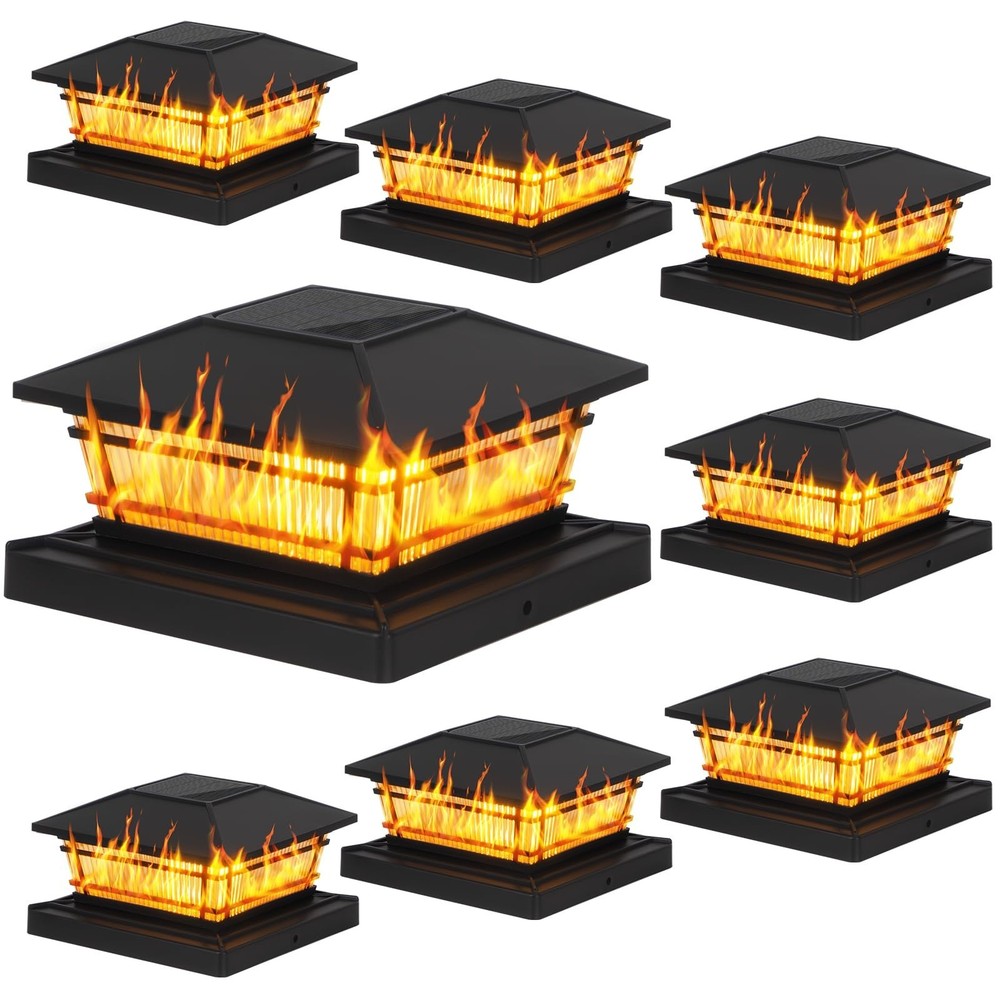 8 Pack Solar Flame Post Cap Lights, Flickering Flame & Warm Light Fence Post ...