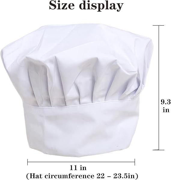 White Chef Hat for Men Women Adults,Elastic Band Adjustable Cotton Chefs Hat