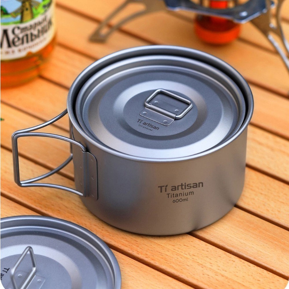 For Secure Hold Titanium Bowl Camping Bowl With Folding Handle Container