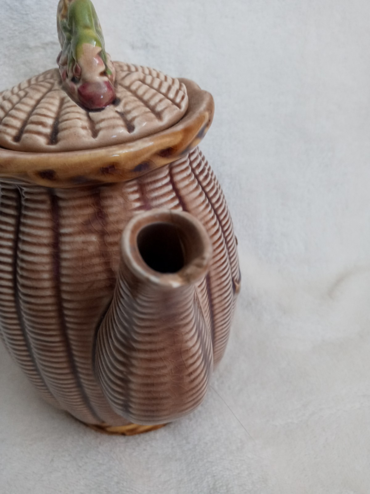 Vintage TILSO Decorative Basketweave Teapot, Fruit Lid; Numbered 53/110