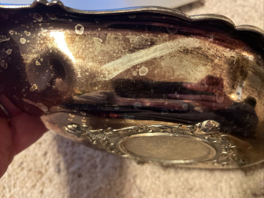 Vintage Silver Plate Roses Dish Shabby Worn Silverplate Tray