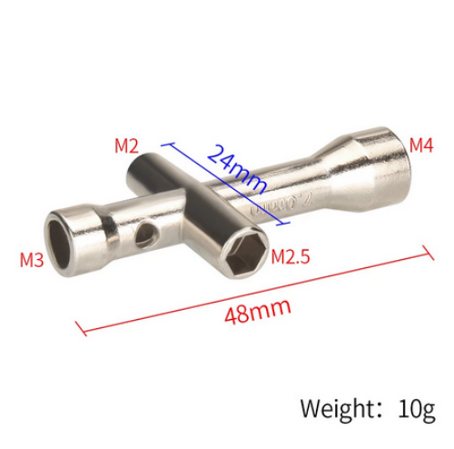 Cross wrench for 3D Printer Hot End Nozzle (M2 M2.5 M3 M4 Screw Nut)