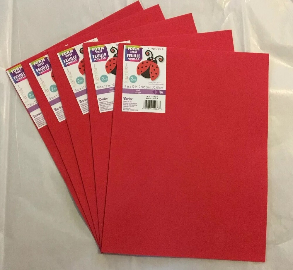 Darice Foamies Red, 5 Count, 9” x 12”, 2mm