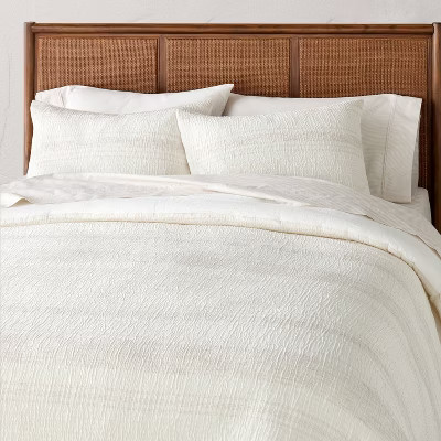 3pc Full/Queen Stripe Comforter Bedding Set Taupe - Hearth & Hand