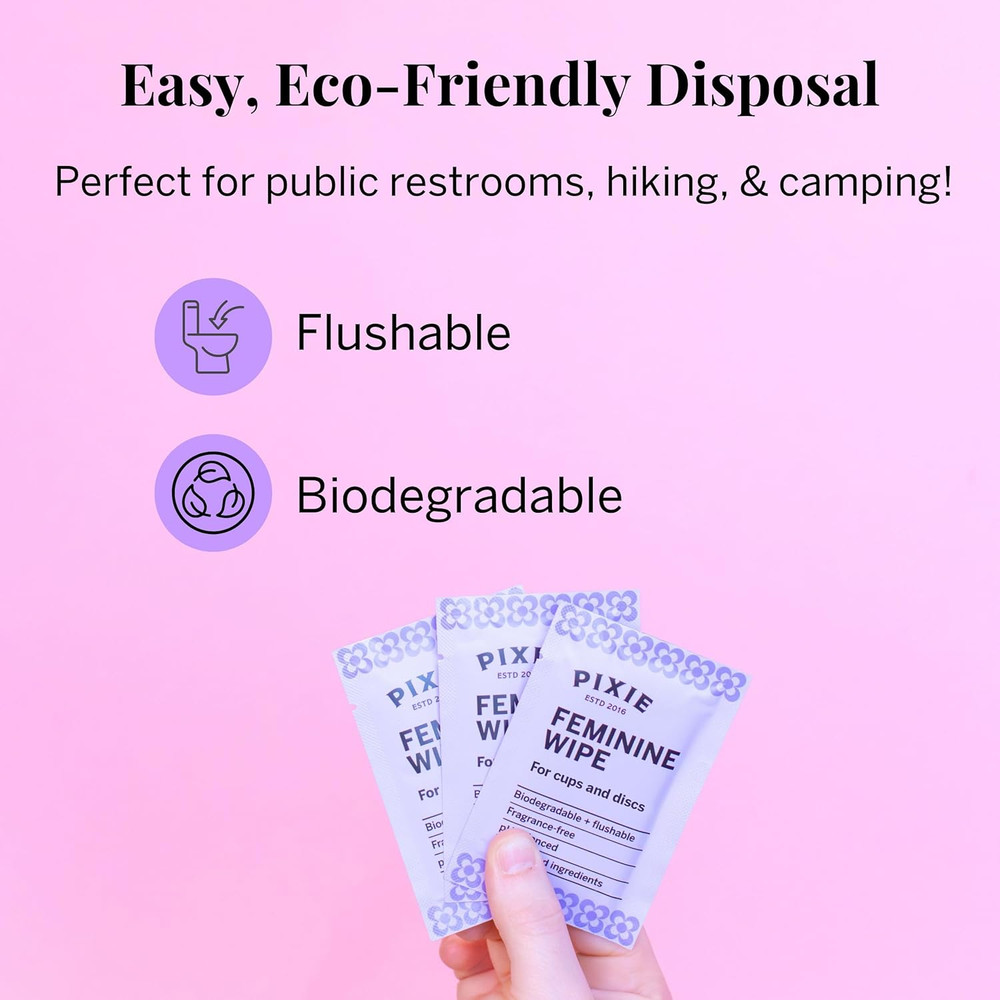 Pixie Feminine Wipes - Flushable, Biodegradable, Ph Balanced & Unscented - In...