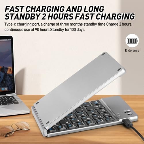 Mini Rechargeable Foldable Bluetooth Keyboard and Mouse Combo, Portable grey