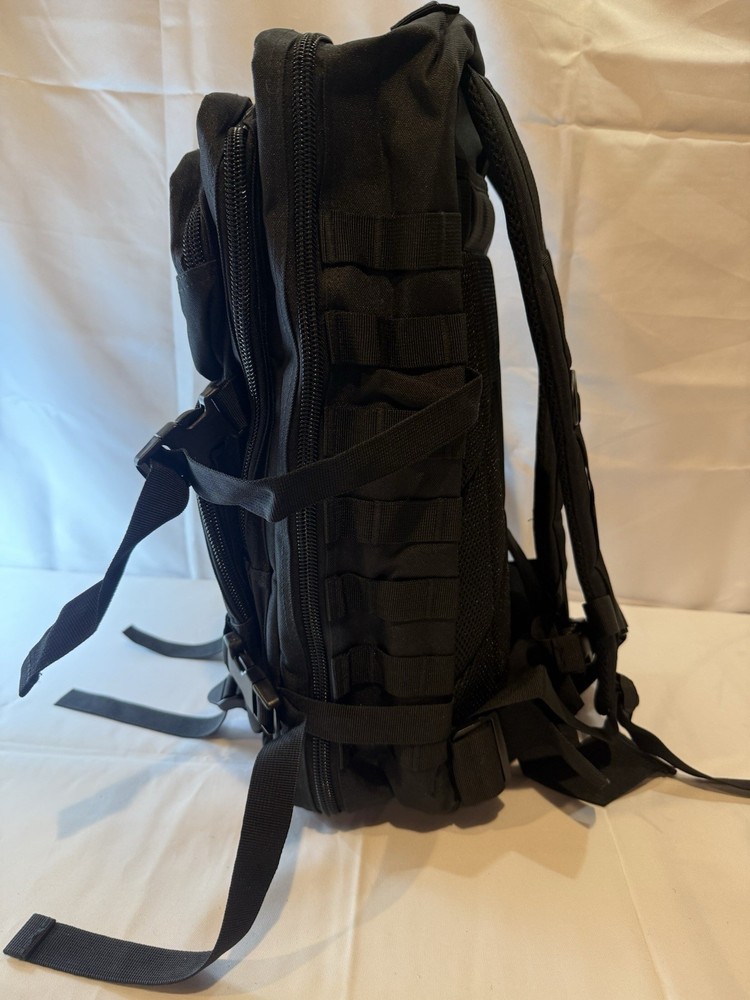 Tactical Backpack Black Nylon Large MOLLE Webbing American Flag Patch Zip Buckle