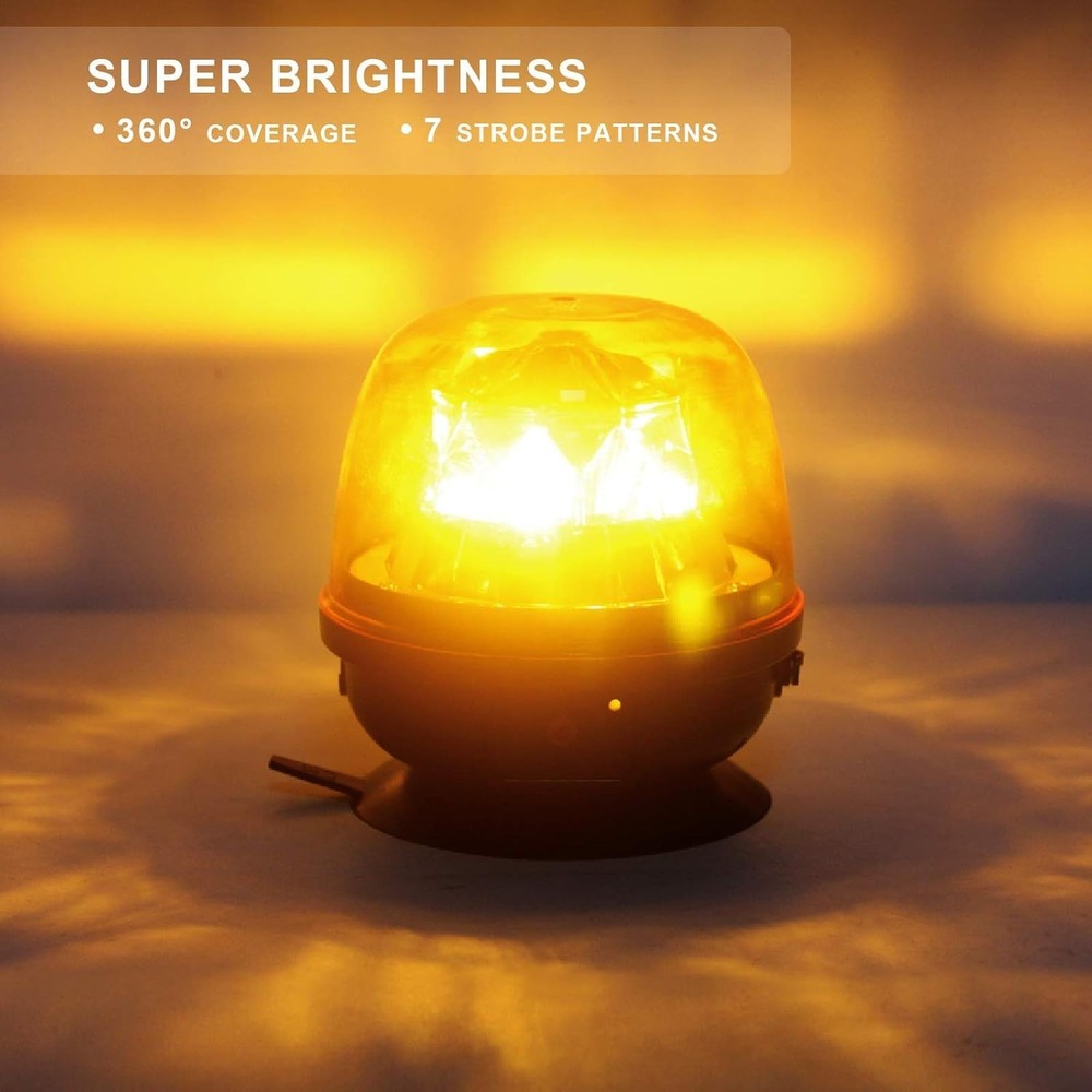 Rechargeable Magnetic Amber Strobe Light - Quick Install for Vehicles & Trailers