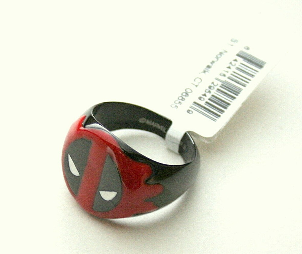 Marvel Comics Deadpool Ceramic & Stainless Steel Logo Ring New Sz 9 Box