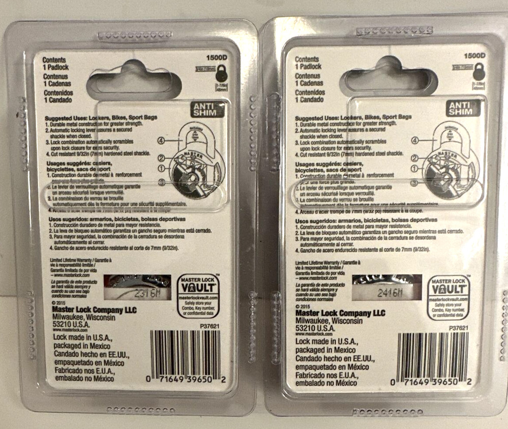 Master Lock 1500D 2 Pack 1 7/8" Combination Dial Padlock