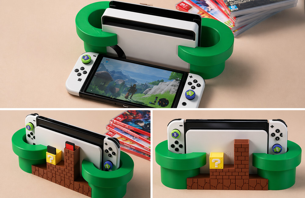 Nintendo Switch + Switch OLED Mario Theme Dock Holder Stand | With Game Storage