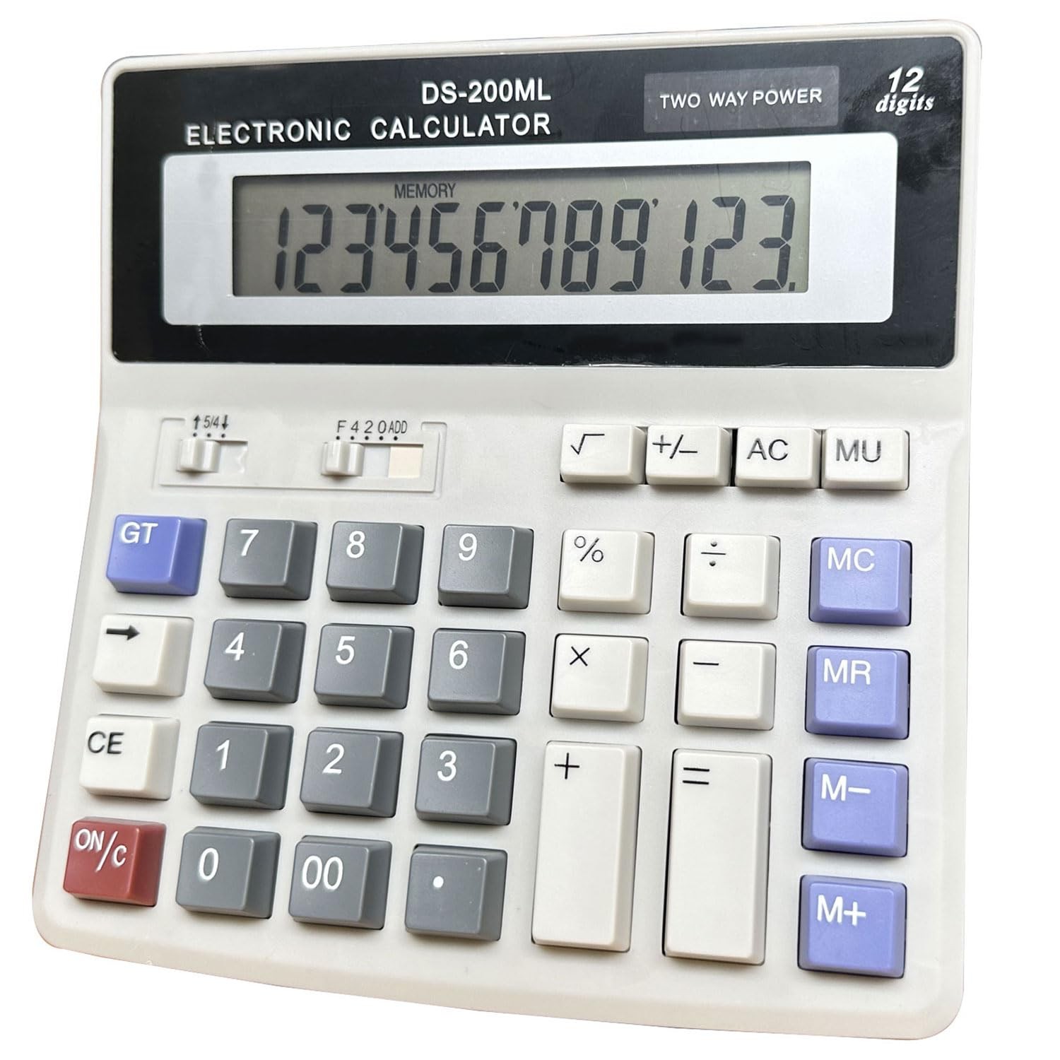 Desk Calculator Large 12 Digit Display, Dual Power Basic Calculator Desktop