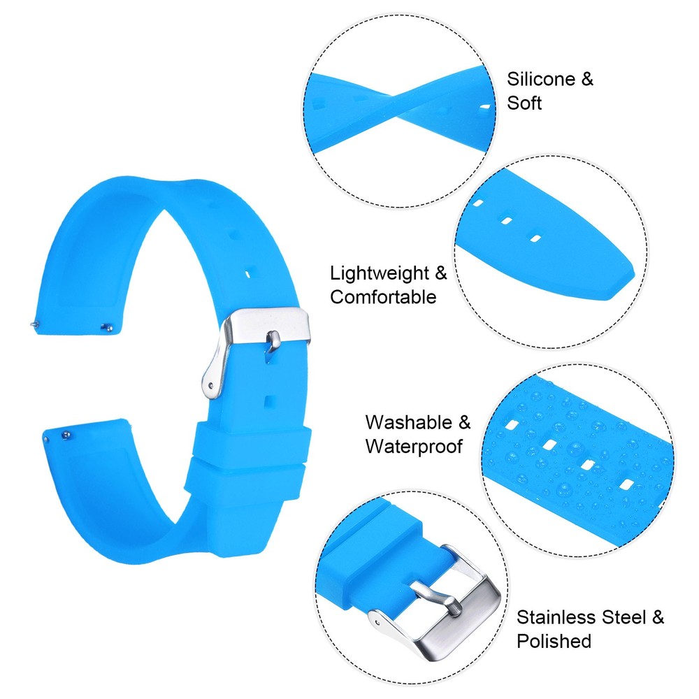 Silicone Watch Band 20mm Silver Clasp Quick Release Watch Strap, Light Blue