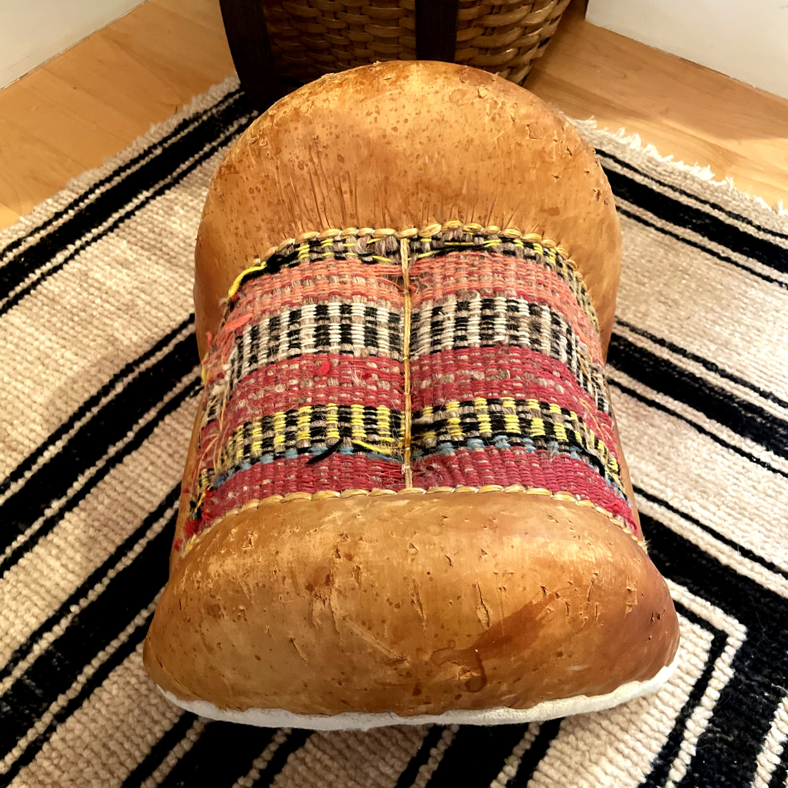 VTG North African Leather Donkey Saddle Woven Textile Tunisia