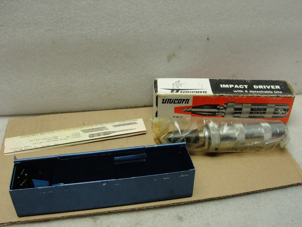 NOS Vintage Unicorn No. 2500 Impact Driver With Case & (4) Screw Bits.