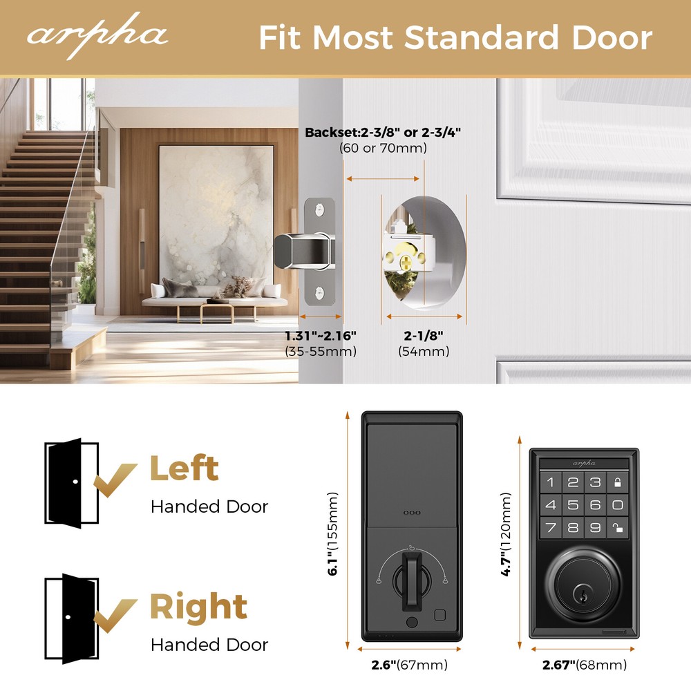 ARPHA Keyless Entry Smart Door Lock Security Keypad Deadbolt Auto Lock 50 Codes