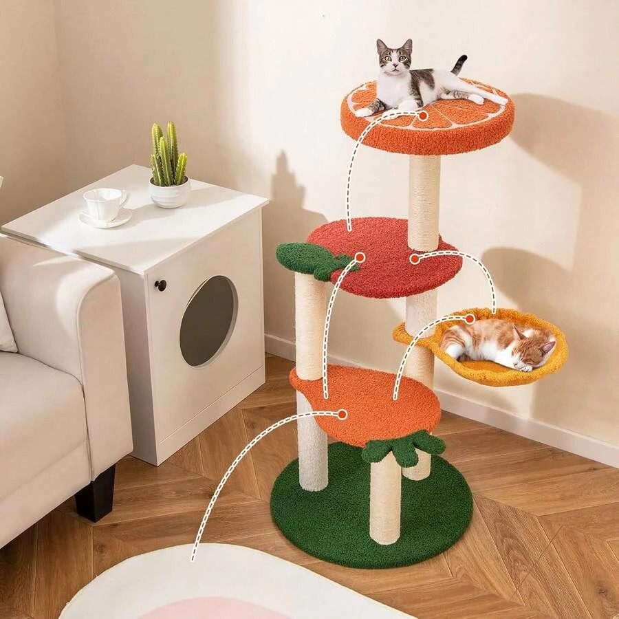 Fruit Cat Tree Multi-Level Cute Tower Sisal Scratching Posts Padded Top Perch