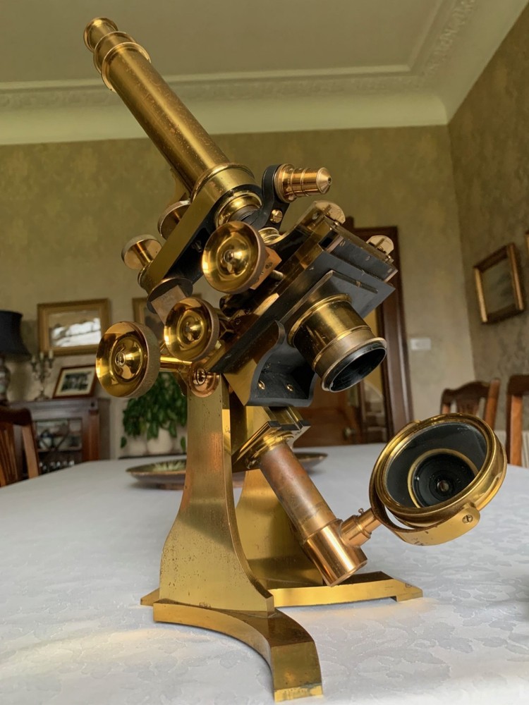 Large Antique C. Baker No. 2 - Compound Bar-limb Brass Microscope - circa 1860