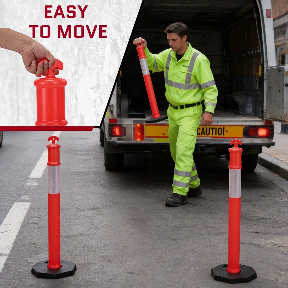 3 Pack 45" Traffic Delineator Post Cone with Base for Traffic Control Warning