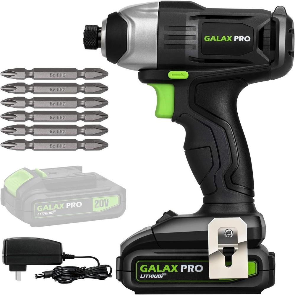 Impact Driver 20 V Lithium Ion 1/4" Hex Cordless Driver with LED Work Light, ...