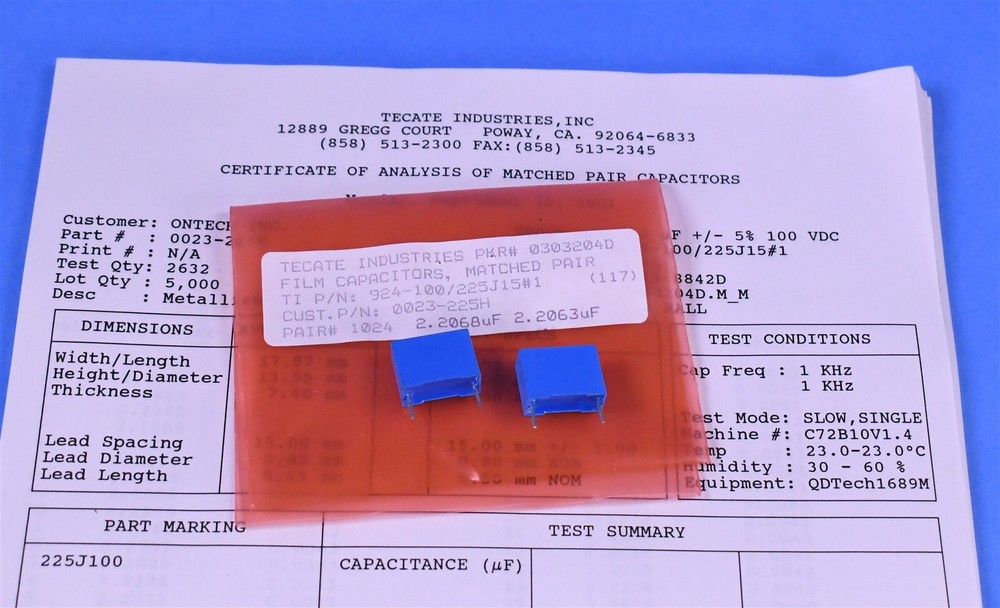 Precision Matched Pair Reference Standard Capacitors 2.2000uF 0.02% Tolerance