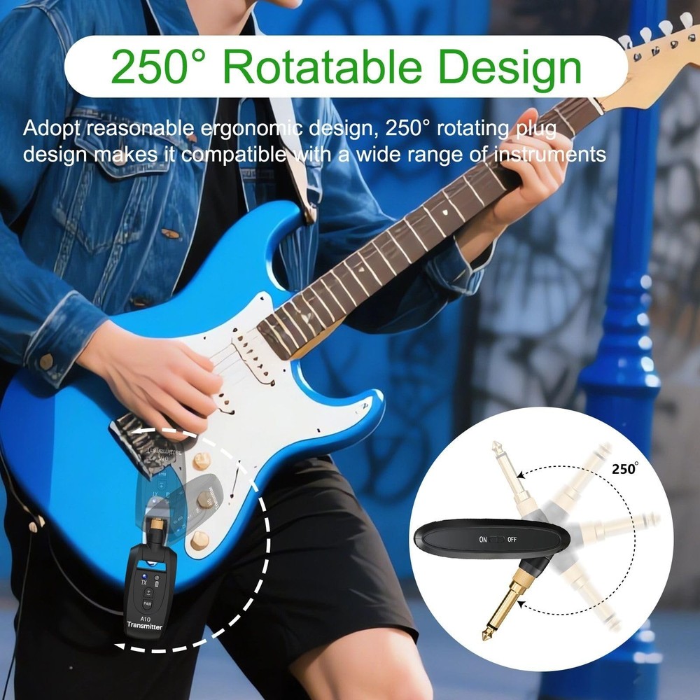 Wireless Guitar System 2.4GHz 2 Modes, Thumb-Size, 250° Rotatable, Wireless