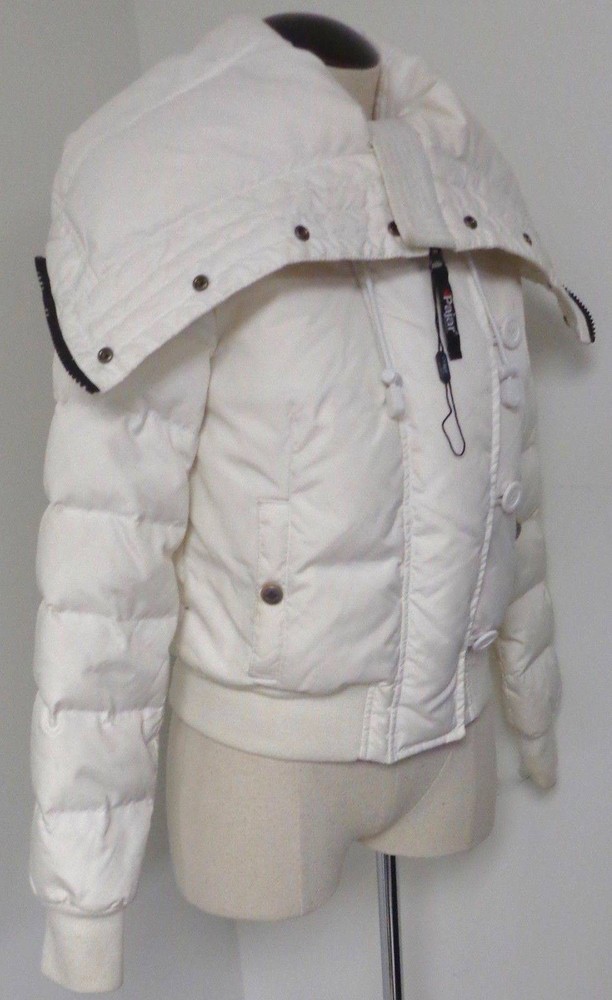 PAJAR WHITE DOWN COAT JACKET DOUBLE ZIP FRONT W BUTTONS & ADJUSTABLE COLLAR HOOD