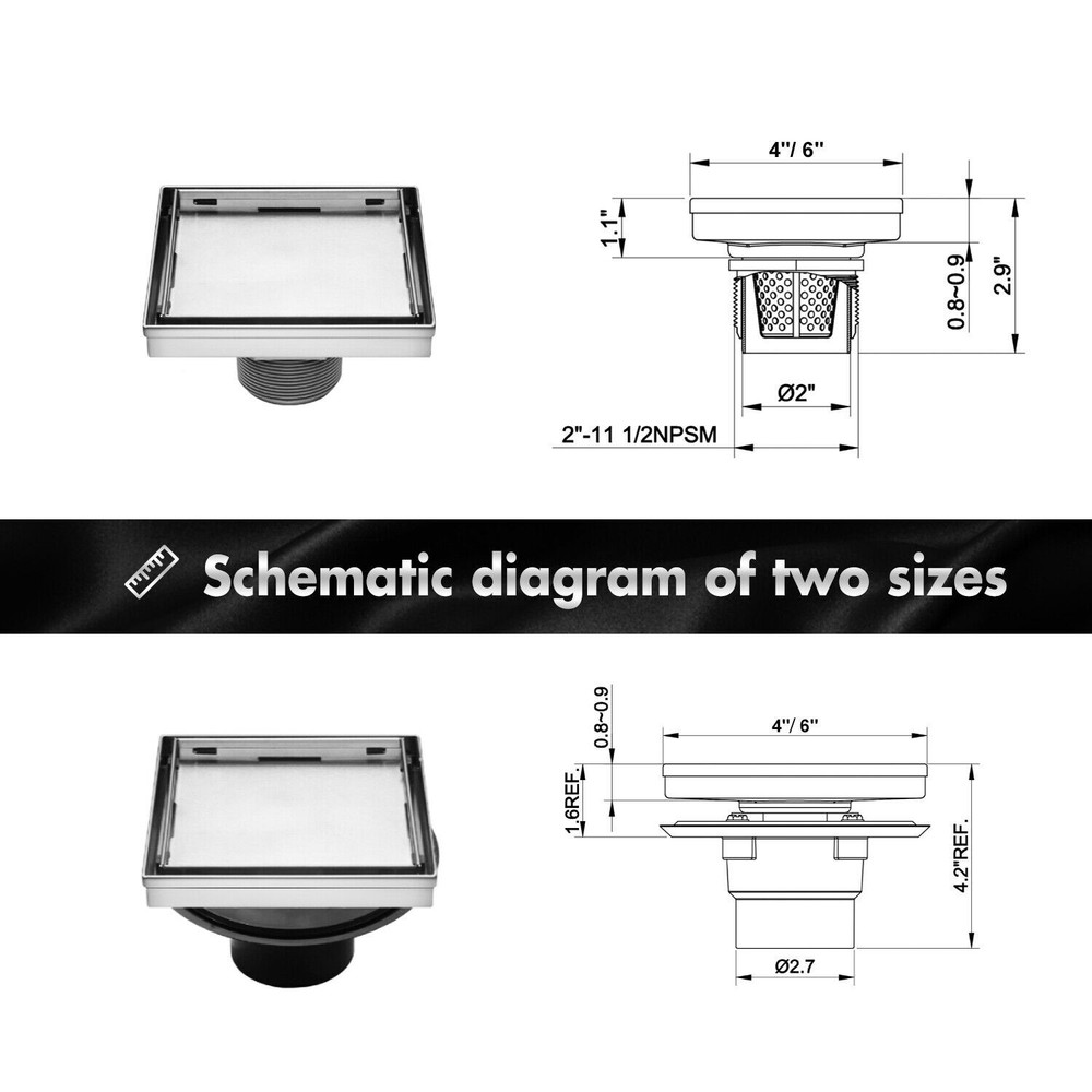 Shower Square Floor Drain with Flange,Quadrato Pattern Grate Removable