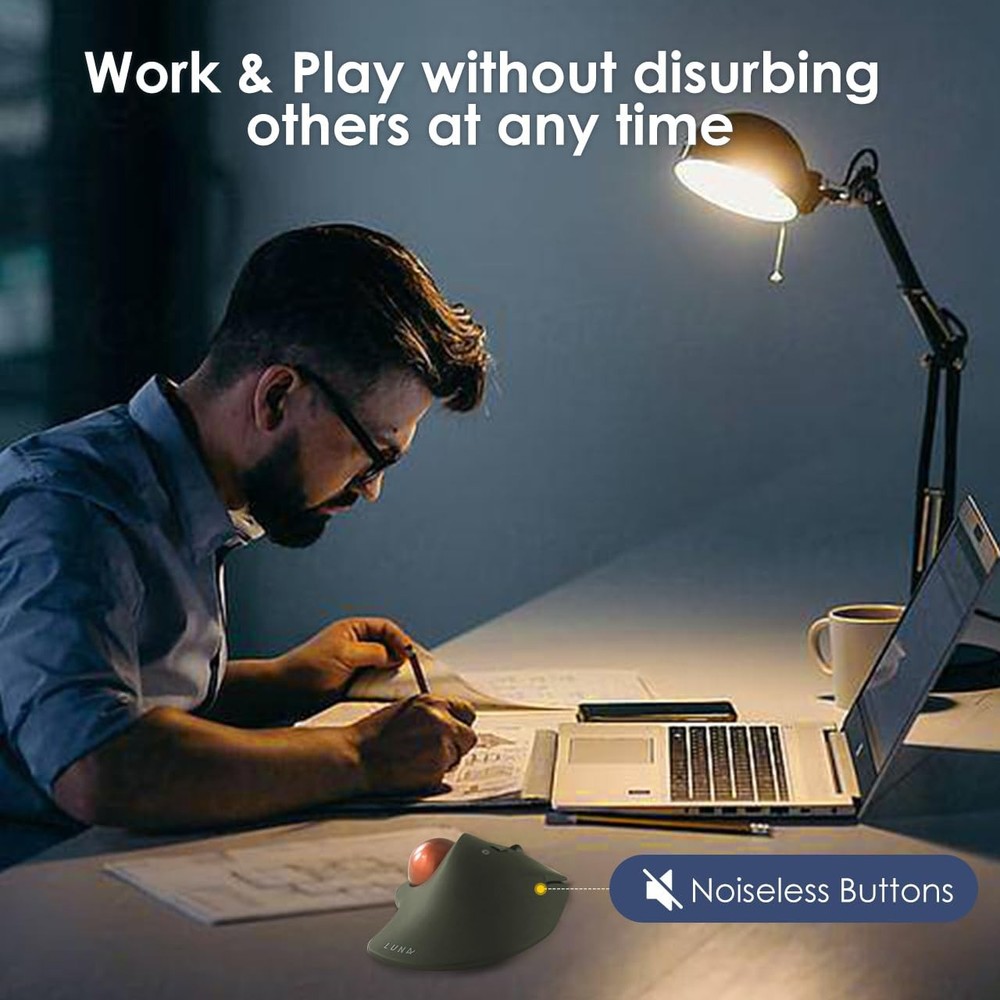 Wired Trackball Mouse Ergonomic Optical Rollerball 40mm Silent Programmable