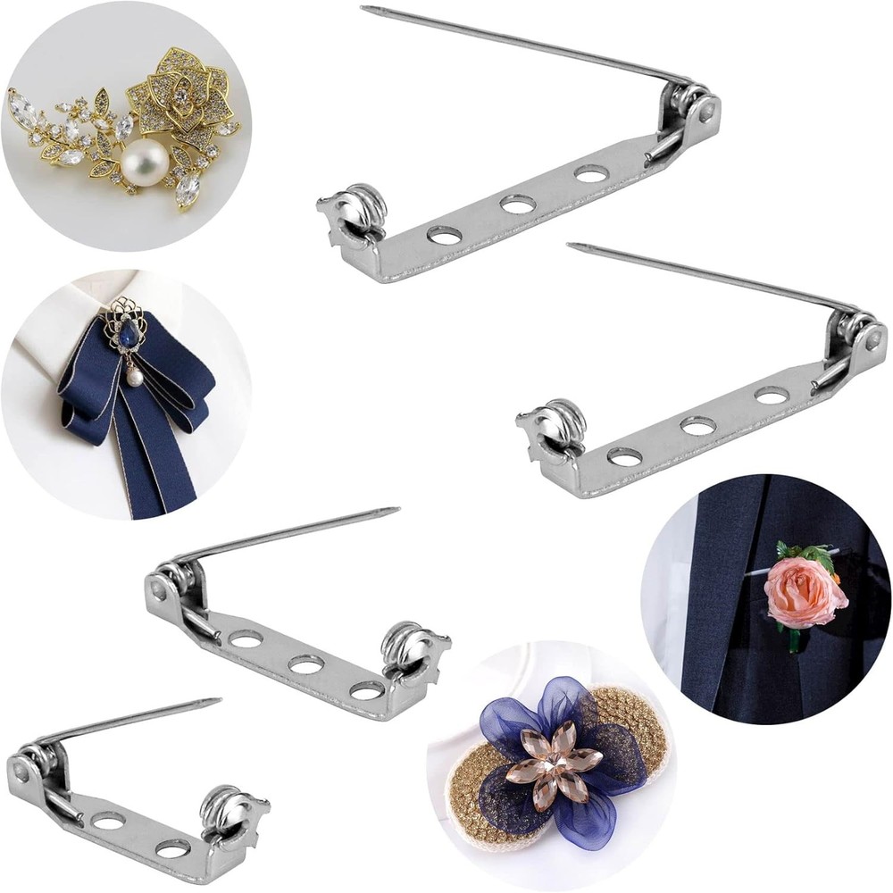 50 Pcs Brooch Pins, Silver Bar Secure Back Clasp with