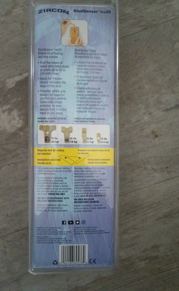 Zircon StudSensor Pro25 Stud Finder & Picture Hanging Kit w/ Assorted Hooks NEW