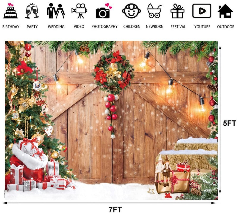 LTLYH 7x5ft Christmas Barn Door Backdrop Rustic 7x5ft, Random color