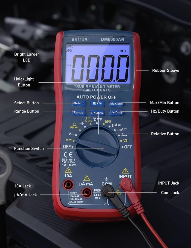 AstroAI Digital Multimeter and Analyzer TRMS 6000 Counts Volt Meter Blue