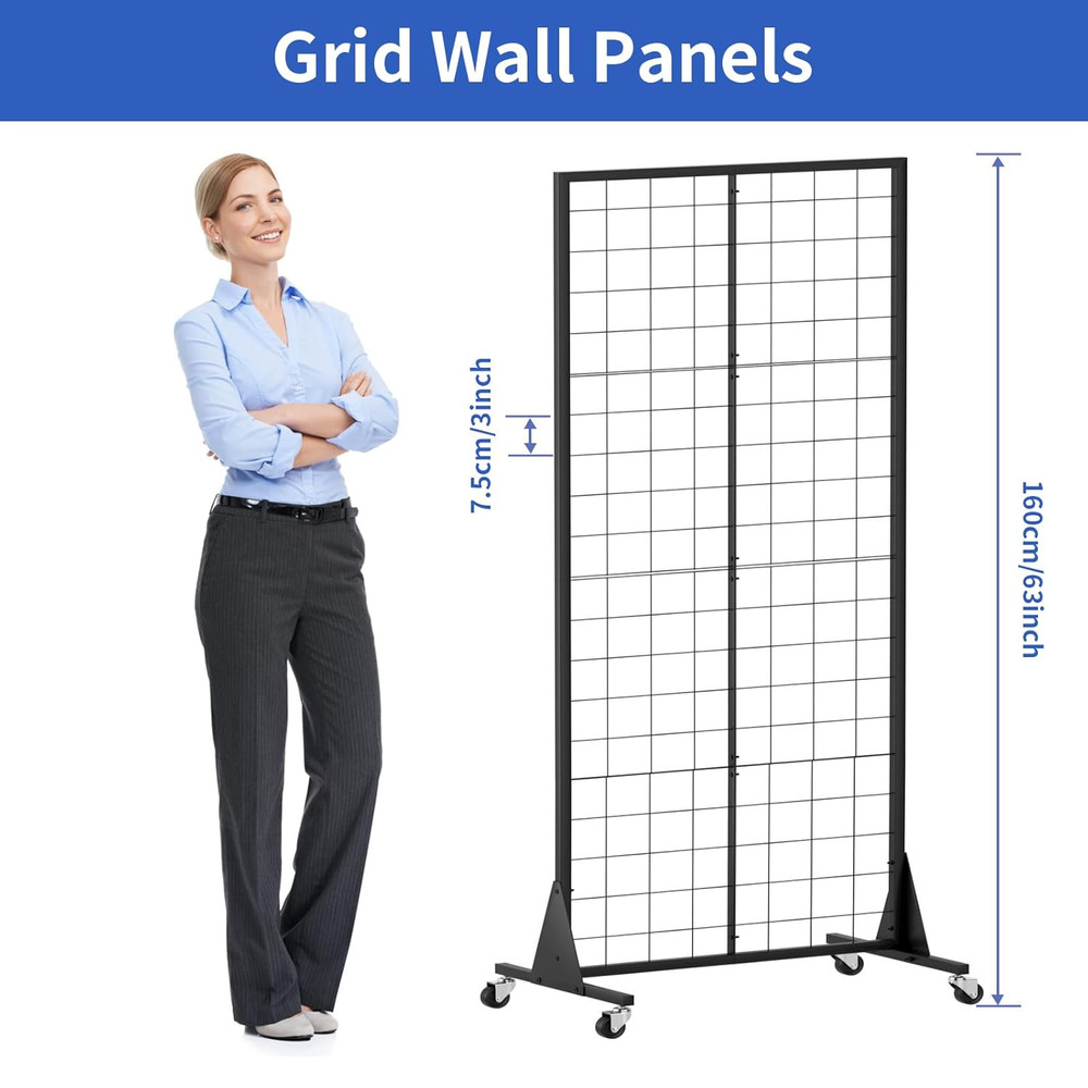 Heavy-Duty 2' x 5.5' Gridwall Panel Display Stand with 10 Hooks