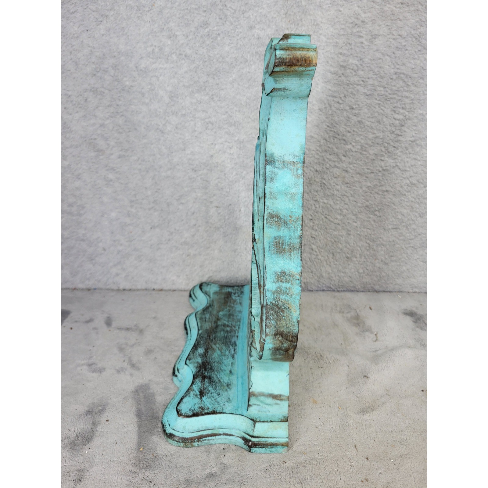 Set of 2 Ornate Carved Wooden Shelves Decor Accent Teal Distressed 13"