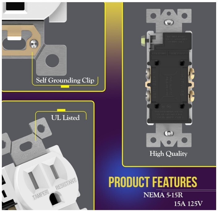 Duplex Receptacle Outlet Tamper-Resistant Electrical Wall Outlets 40-Pack
