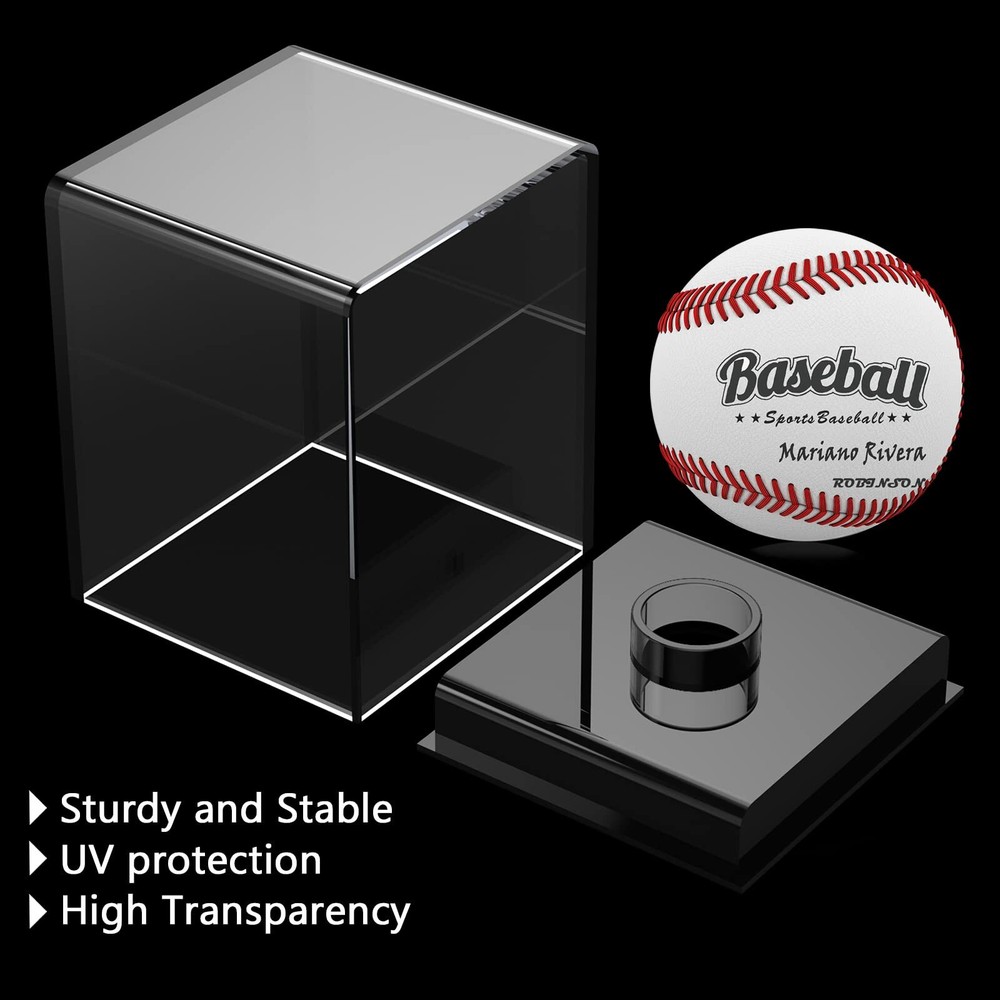2-Pack Baseball Display Case UV Protected Acrylic Cube for Memorabilia