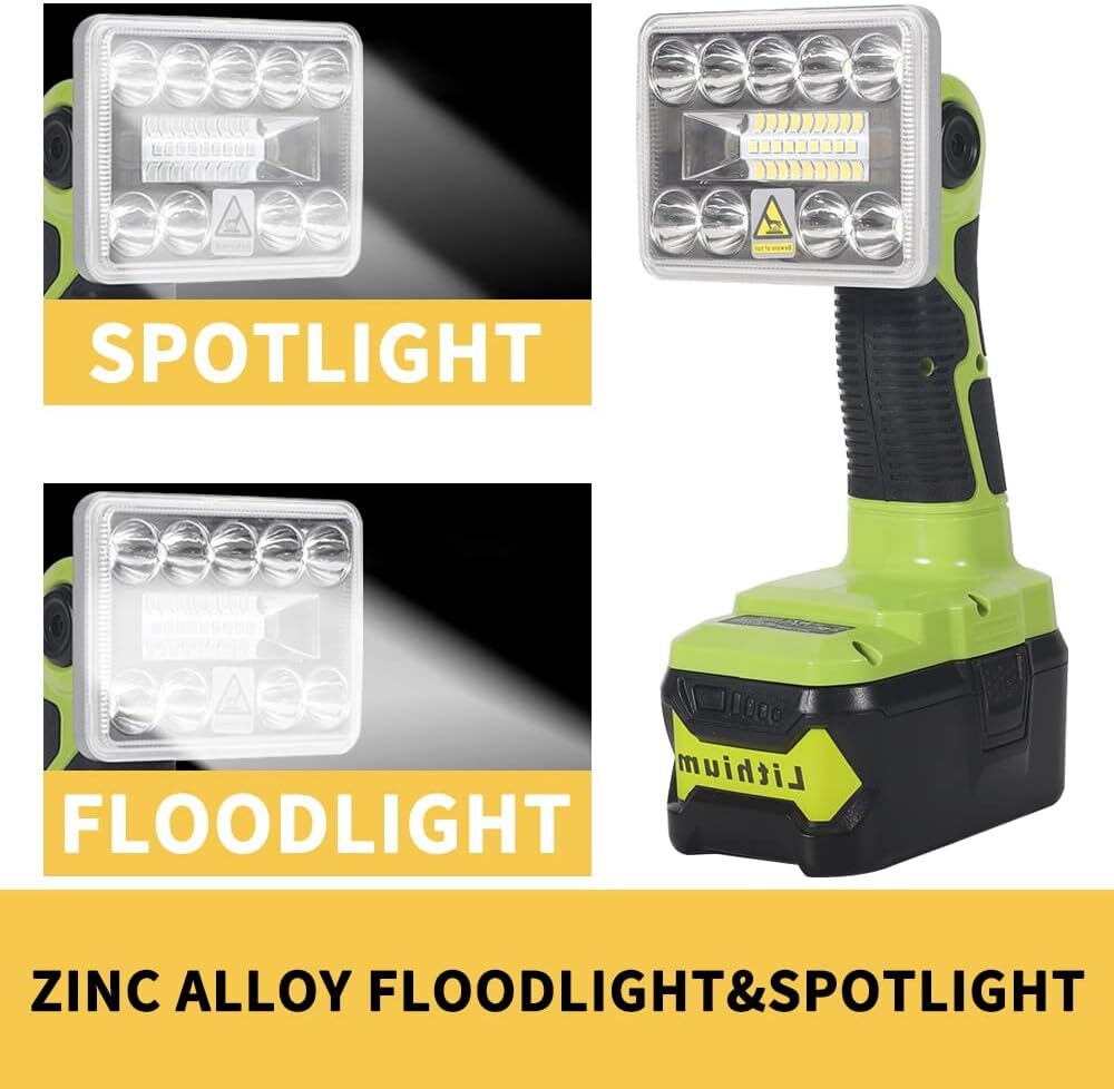 Cordless LED Work Light for Ryobi 18V Li-Ion Battery Handheld Jobsite Light 9W