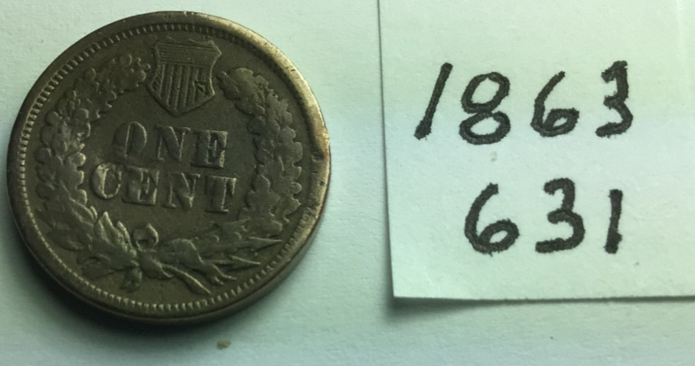 1863 Indian Head Penny; Good condition; #631