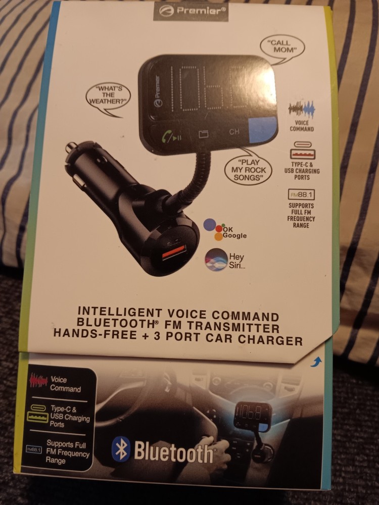 Premier Intelligent Voice Command Bluetooth FM Transmitter Hands-Free + 3 Port