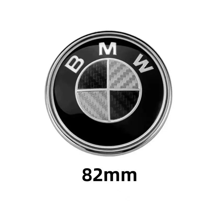 BMW Carbon Fiber Black White 82mm Front 74mm Rear Emblem Badge w/Grommets E F G