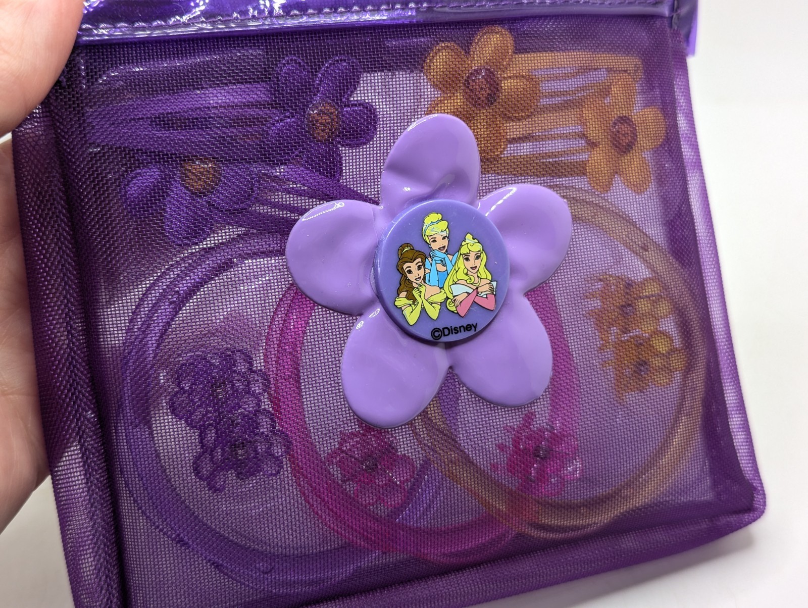 Vtg Disney Princesses The Disney Store Purple Mesh Bag Set Hair Accessories 2001