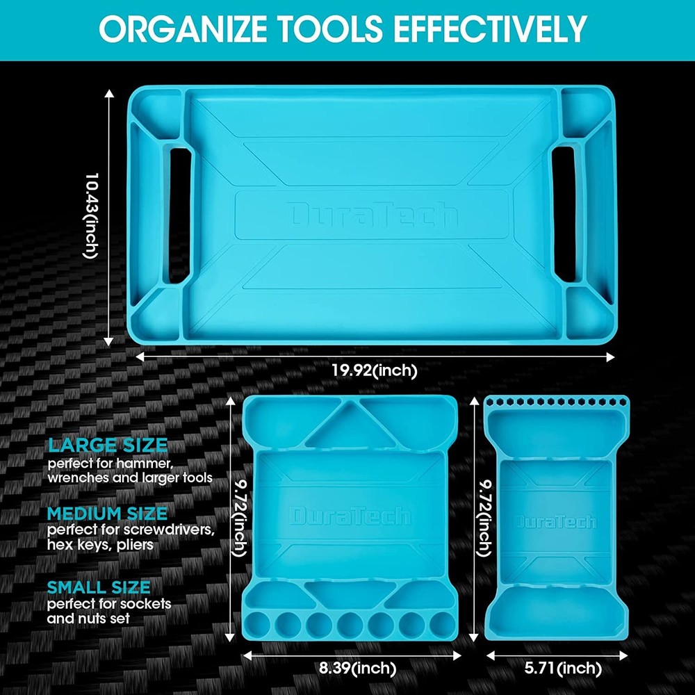 DURATECH Flexible Tool Tray Silicone Tool Holder Blue/Pink/Green 3pack Durable