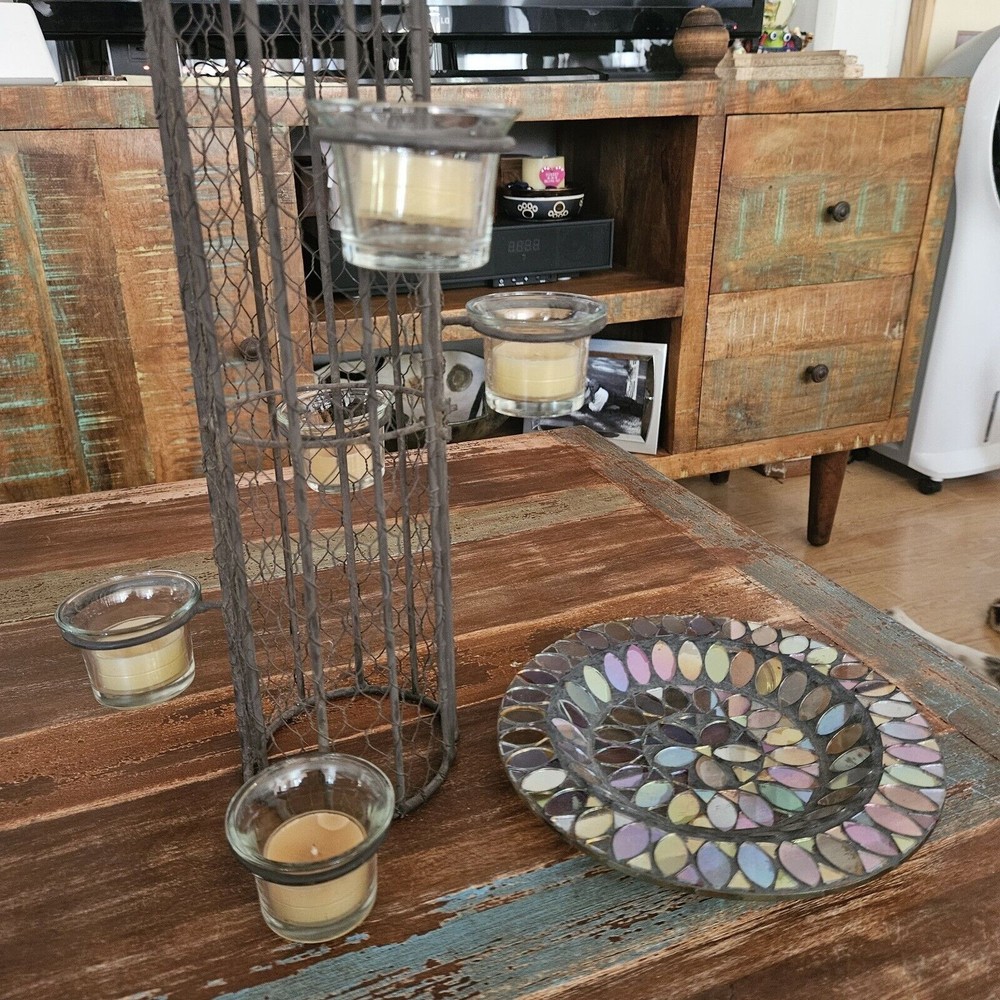 Rustic Metal Tower Includes Mosaic Plate Tea Lights Or Your Own Creativity!