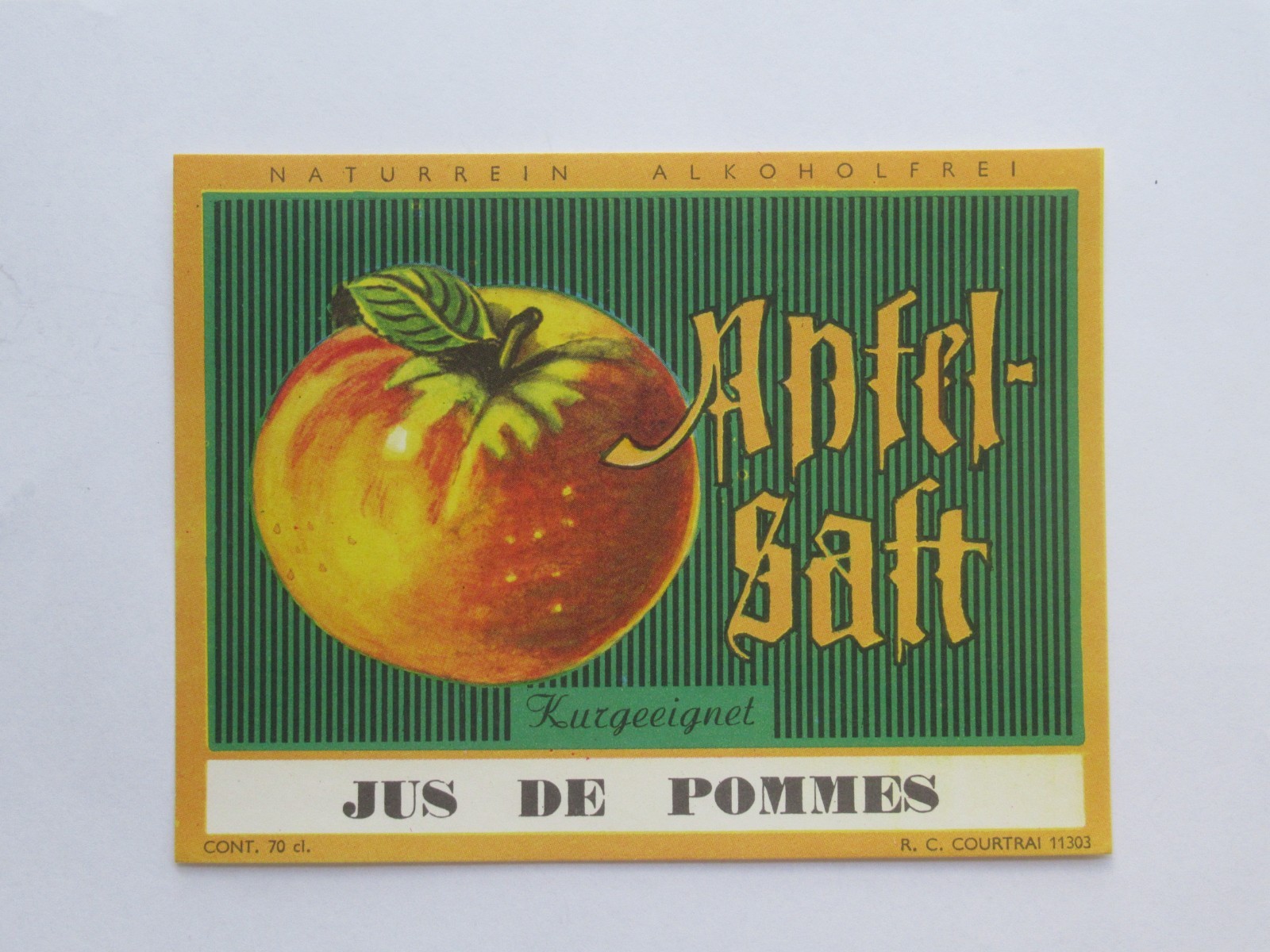 Vintage Belgian Apfel-Saft Jus de Pommes Juice Label Belgium