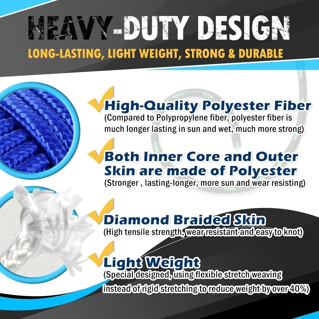 90ft 1/4" Black All-Purpose Utility Rope - Polyester / Nylon