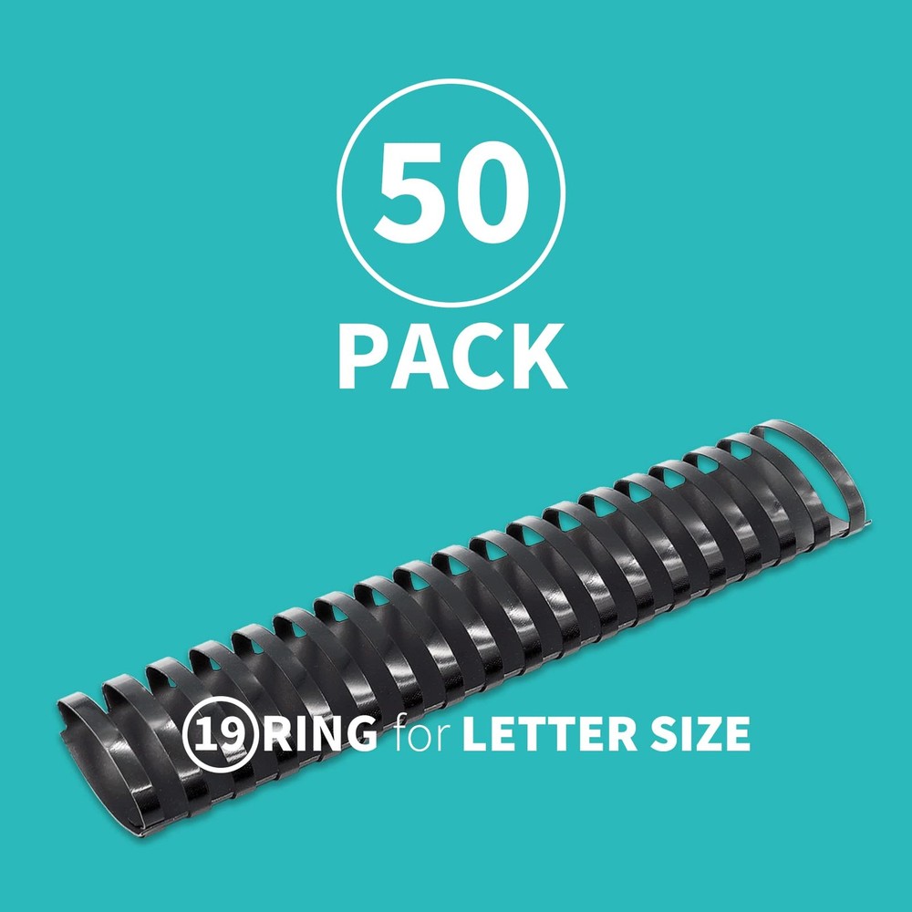 Plastic Binding Comb Spines 2" Diameter 450 Sheets 19 Ring Black 50 PCS