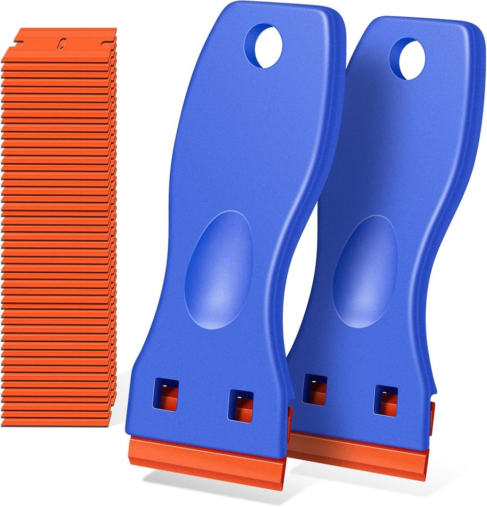 Plastic Razor Blade Scraper, 2 Pack Razor Scraper with 120 Pcs Razor Blades