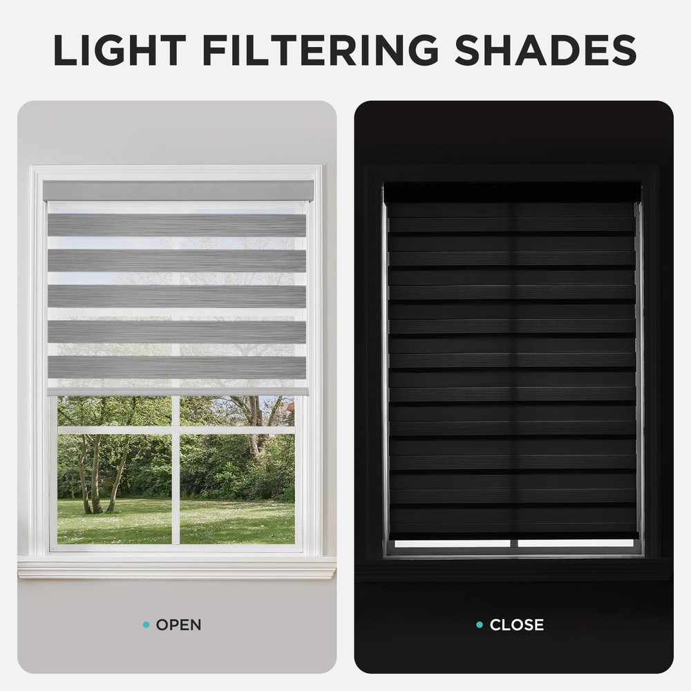 Cordless Zebra Blinds for Windows, Dual Layer Light Control Window Blinds wit...