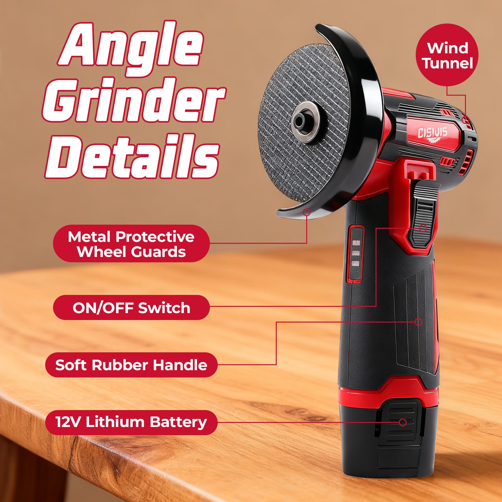 3" 12V Cordless Angle Grinder, Mini Cut-Off Tool & Polisher for Metal, Wood